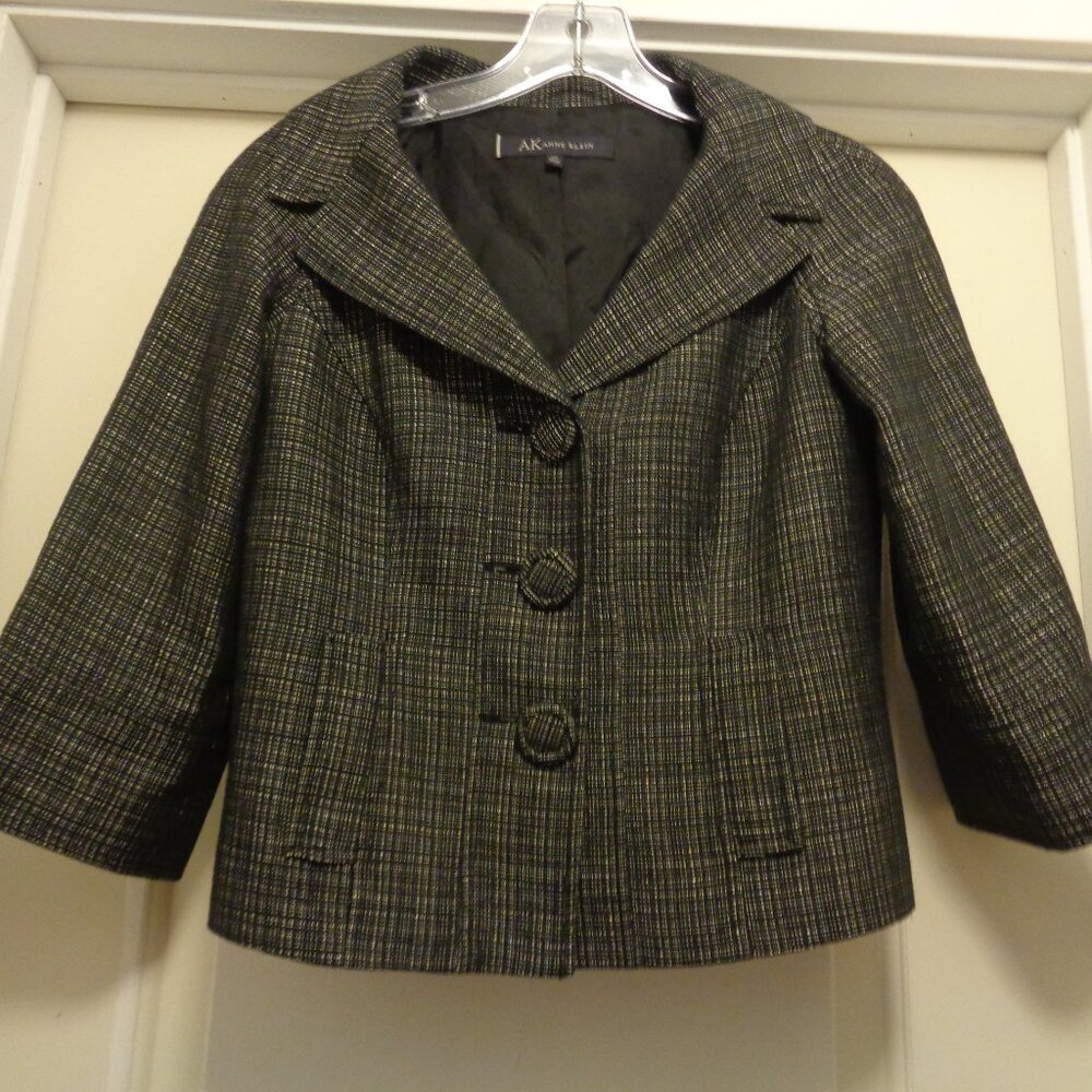 DESIGNER A K ANN KLEIN TWEEDY BLACK & GREY SHORTIE LADY JACKET 2 P